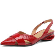 Brand Genuine Leather Sandals Pointed Toe Low Heel Women's Shoes Summer Party Dress Silver Red Footwear