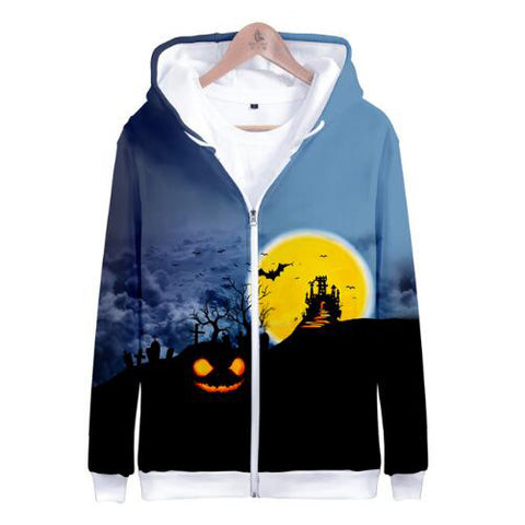 Halloween Long Hoodie Women Men Zipper Casual Sweatshirt