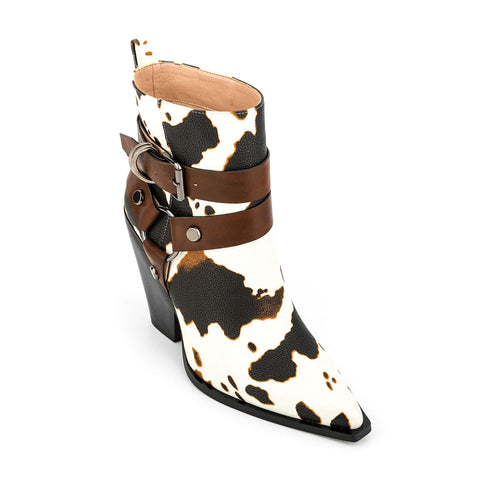 Belt Buckle Western Boots Fashion Zebra Pattern Footwear Women's Horseshoe Heel Short Boots