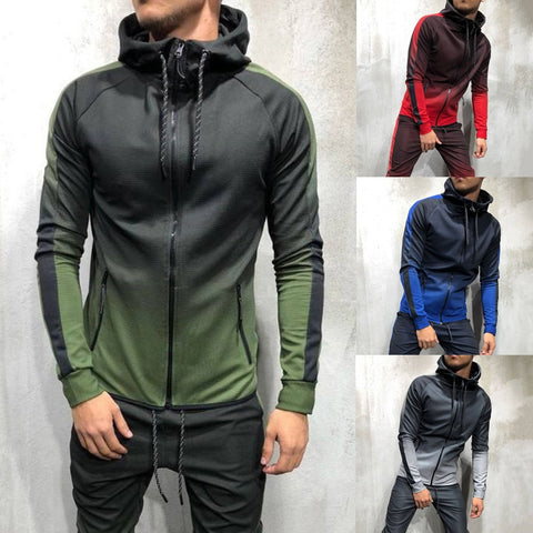 Zipper Tracksuit Men Set Sporting 2 Pieces Sweatsuit Men Clothes Printed Hooded Hoodies Jacket Pants Track Suits