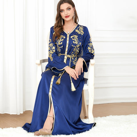 Middle Eastern Women's Arab Apparel New V-neck Long Sleeve Dress