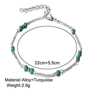 Hot selling retro round bead turquoise ankle chains for women with minimalist and niche designs, fashionable and stylish footwear