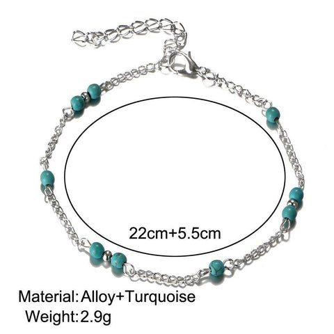 Hot selling retro round bead turquoise ankle chains for women with minimalist and niche designs, fashionable and stylish footwear