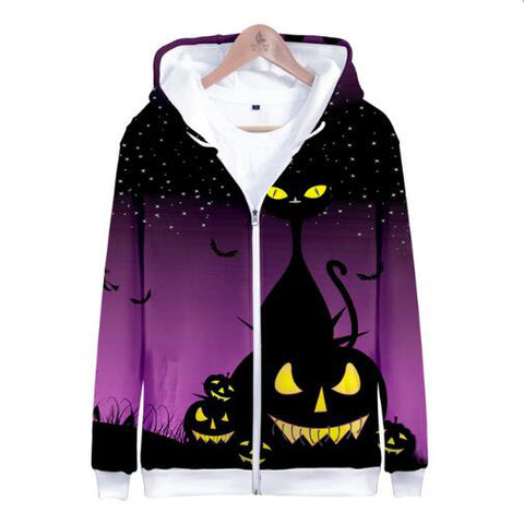 Halloween Long Hoodie Women Men Zipper Casual Sweatshirt