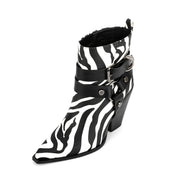 Belt Buckle Western Boots Fashion Zebra Pattern Footwear Women's Horseshoe Heel Short Boots