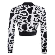 Latest Fashion Star Style Designer Women's Lion Buttons Black White Leopard Print Knitted Cardigan Short Jacke