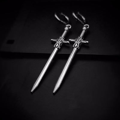 Silver Sword Earrings Unique Gothic Jewelry Gift