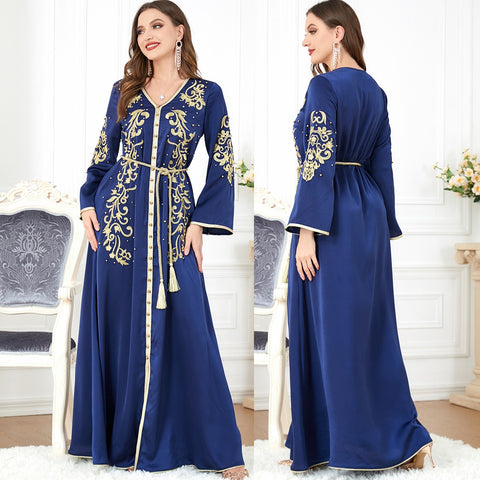 Middle Eastern Women's Arab Apparel New V-neck Long Sleeve Dress