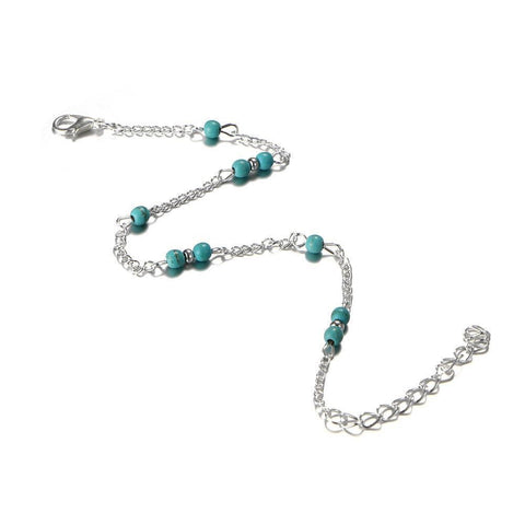 Hot selling retro round bead turquoise ankle chains for women with minimalist and niche designs, fashionable and stylish footwear