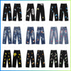 Full range of cross leather label washed jeans couple street baggy denim pants
